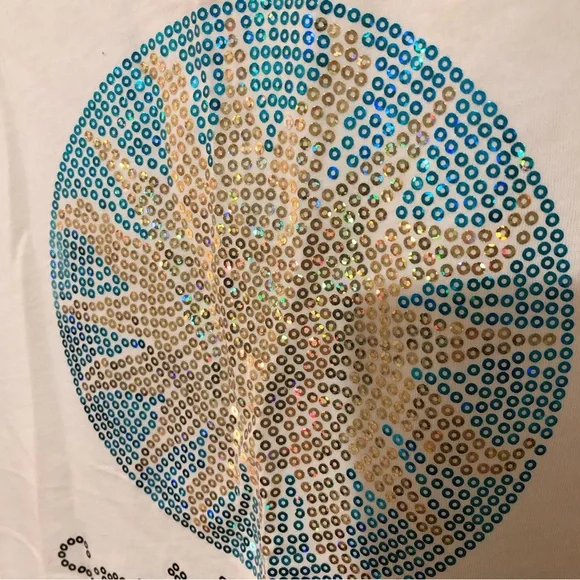 Sequin Tee Sparkly Glittery Sun Smithsonian Yellow Aqua Blue Cotton Small USA - Picture 4 of 8